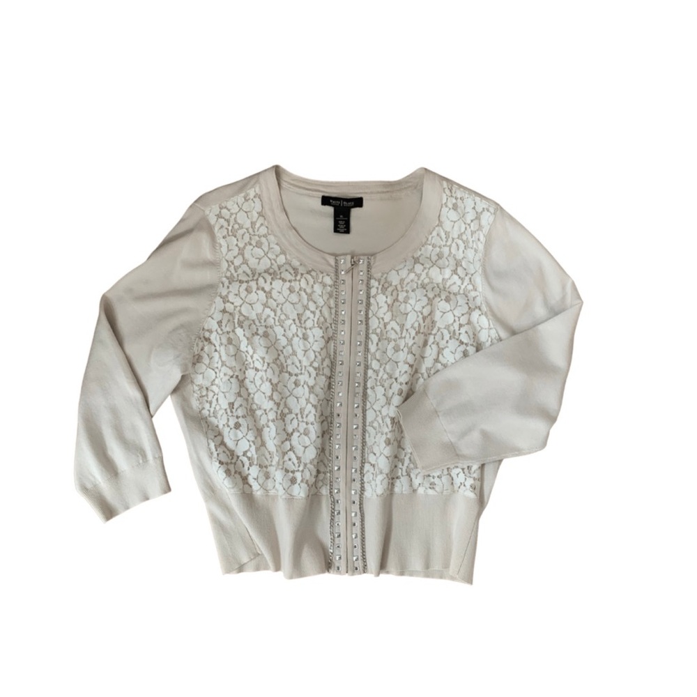 White House Black Market Lace & Silver Embellished Cardigan